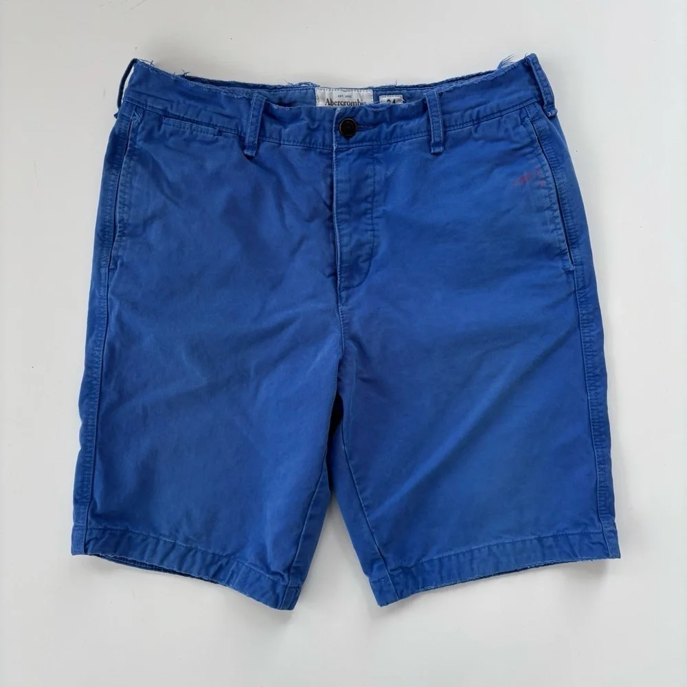 Abercrombie & Fitch Men's Bright Blue Khaki Preppy Button Fly Shorts Size 34